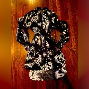 All saints linen blend black belted shirt dress dress